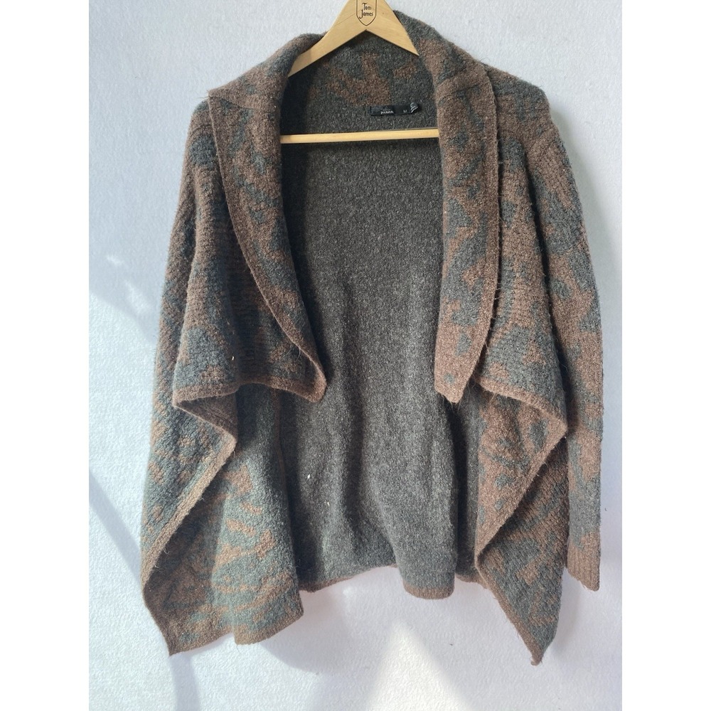 Prana Wool Blend Drape Animal Print Open‎ Front Cardigan Sweater Size Medium
